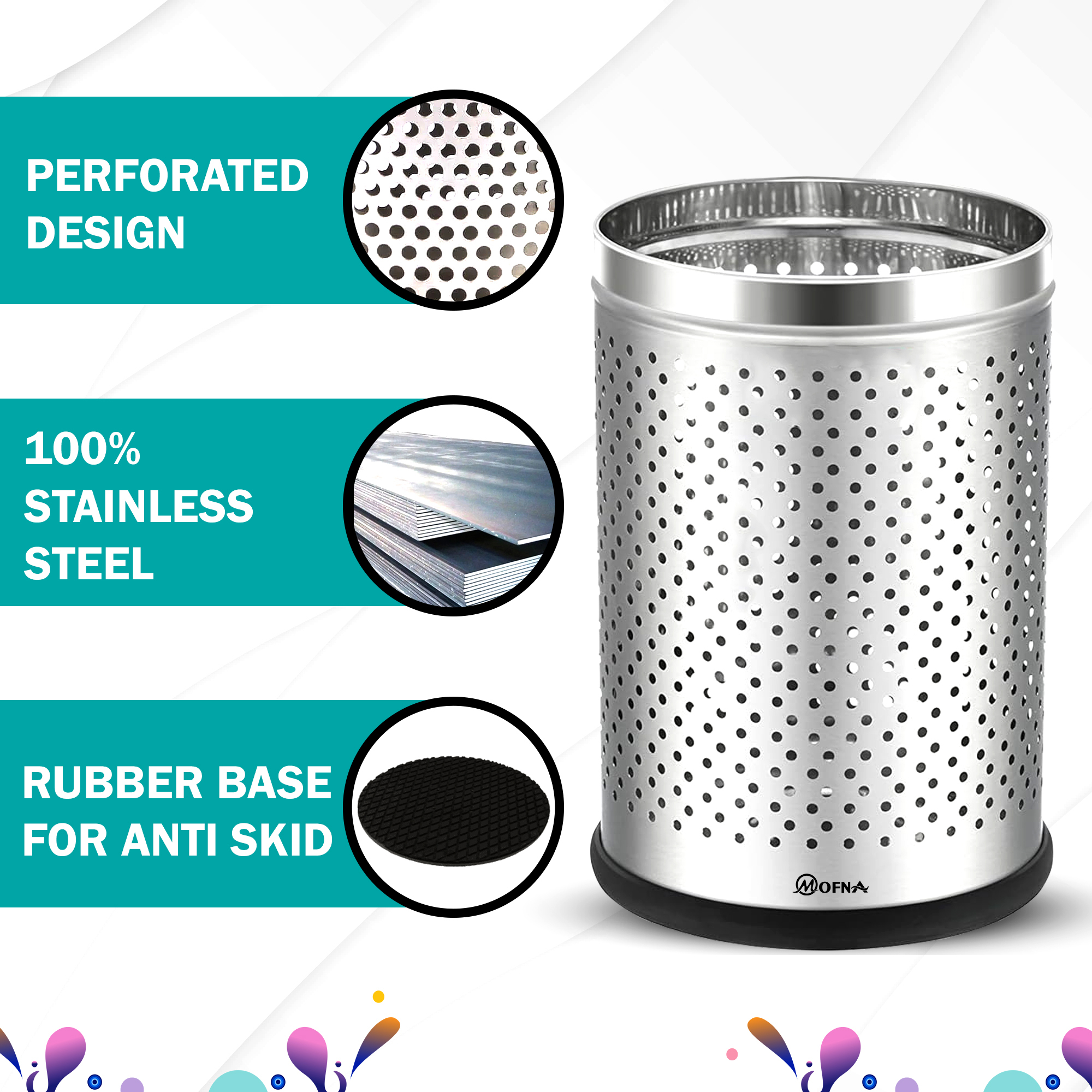 Stainless Steel Paper Bin - 10x14 Inches | Durable Ss Grade 202/304 Customized Color Options Convenient Foot Pedal Design