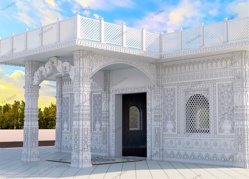 Outdoor Marble Temple - Premium White Marble, 5 Feet Tall x 3 Feet Wide, Intricate Handcrafted Design, Ideal for Gardens and Patios
