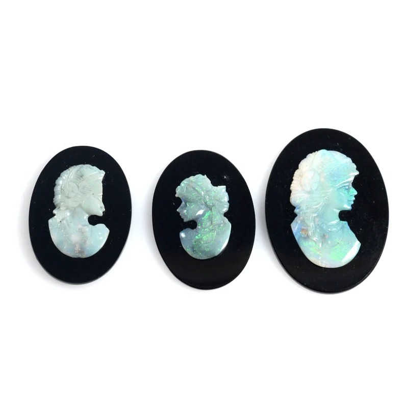 Natural Fire Opal And Black Onyx Gemstone Carving 34 Ct 3 Stone