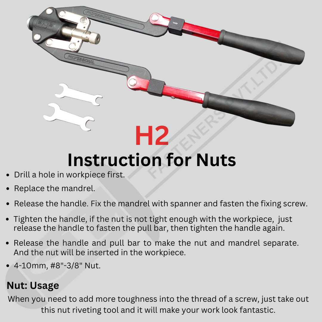 Ncg Manual Heavy Duty H2 Insert (Rivet) Nut Hand Tool - Air Consumption: 70 L/min