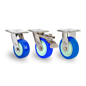 SS Fabricated Caster On Blue Antistactic Wheels